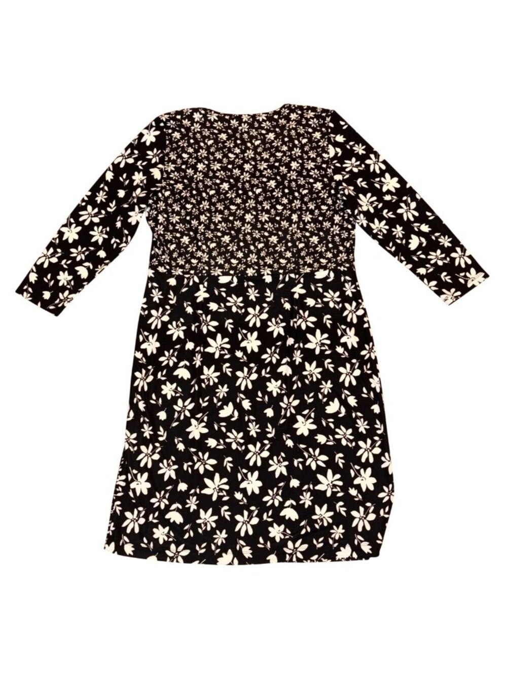 Talbots Dress Women's Black White Floral 3/4 Sleeve Faux Wrap Midi Size XL NEW - Picture 2 of 3